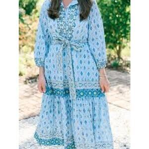 NWT Victoria Dunn Mulberry Ikat Midi Dress Mixed Print 3/4 sleeve large